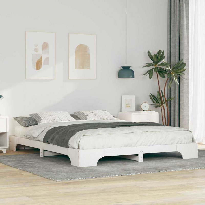 Ramka łóżka Biały 160 x 220 cm Lite drewno sosnowe