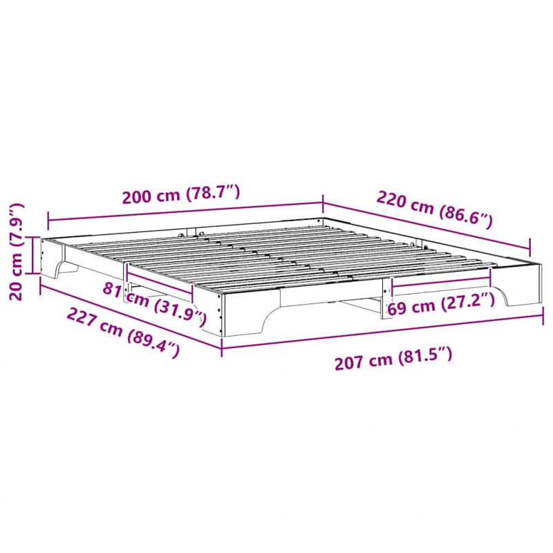 Ramka łóżka Brązowy 200 x 220 cm Lite drewno sosnowe