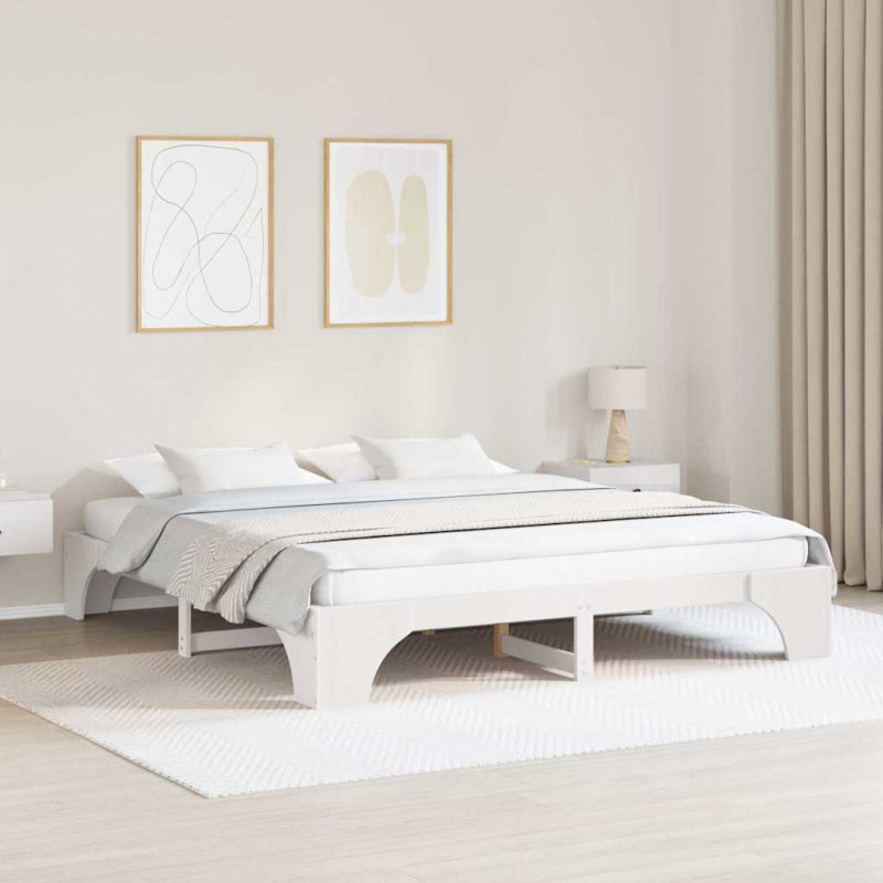 Ramka łóżka Biały 200 x 200 cm Lite drewno sosnowe
