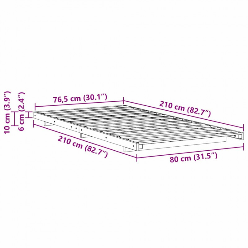 Stelaż łóżkowy Biały 80 x 210 cm Lite drewno sosnowe
