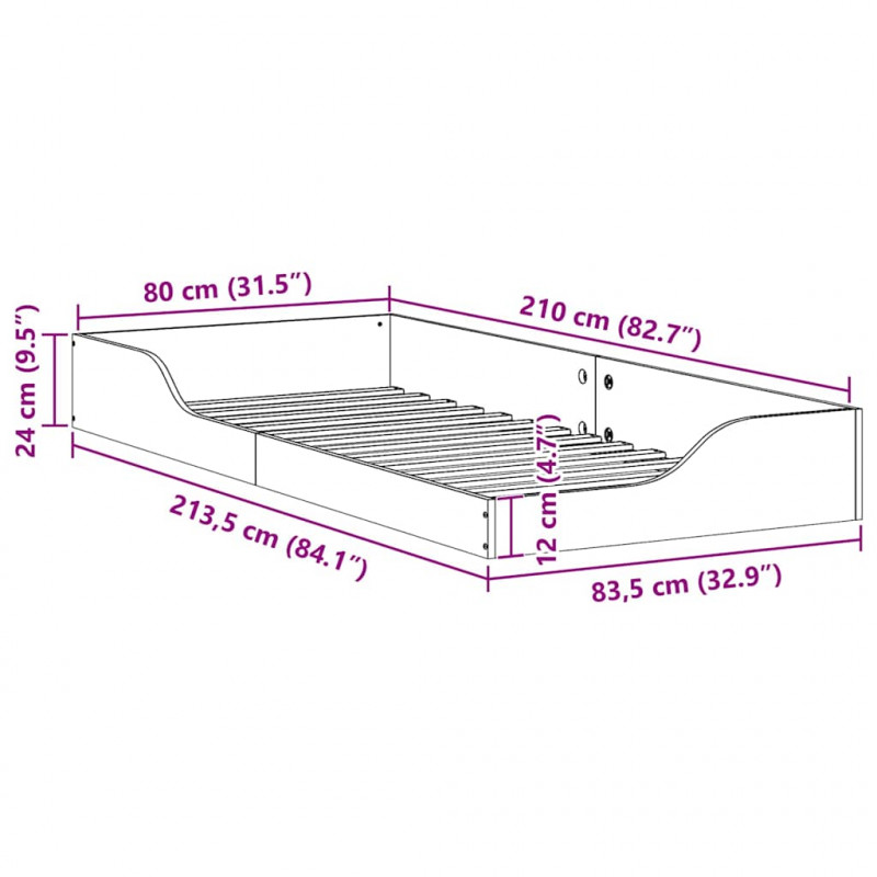Ramka łóżka Biały 80 x 210 cm Lite drewno sosnowe