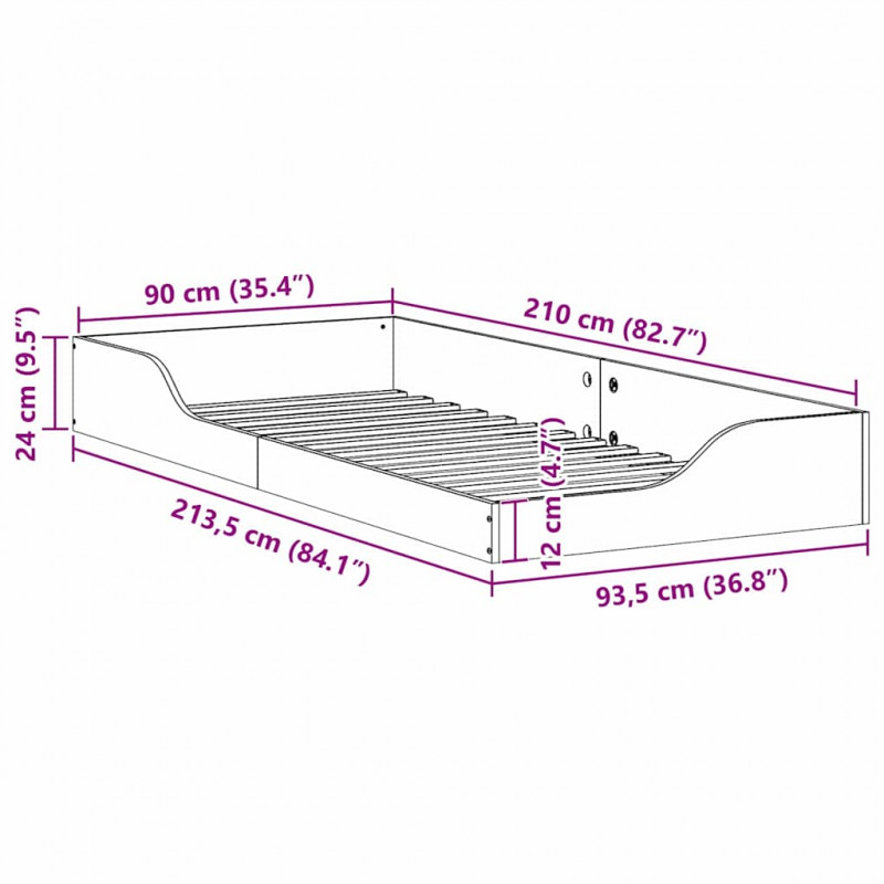 Ramka łóżka Biały 90 x 210 cm Lite drewno sosnowe