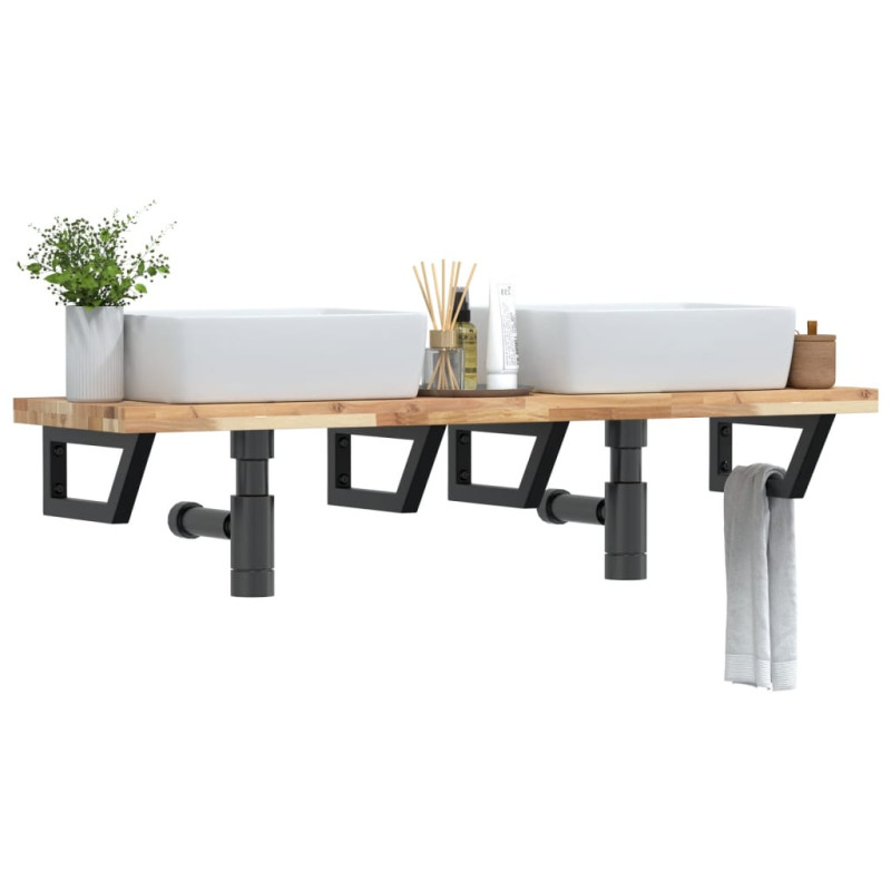 Półka ścienna pod umywalkę, stal i lite drewno akacjowe