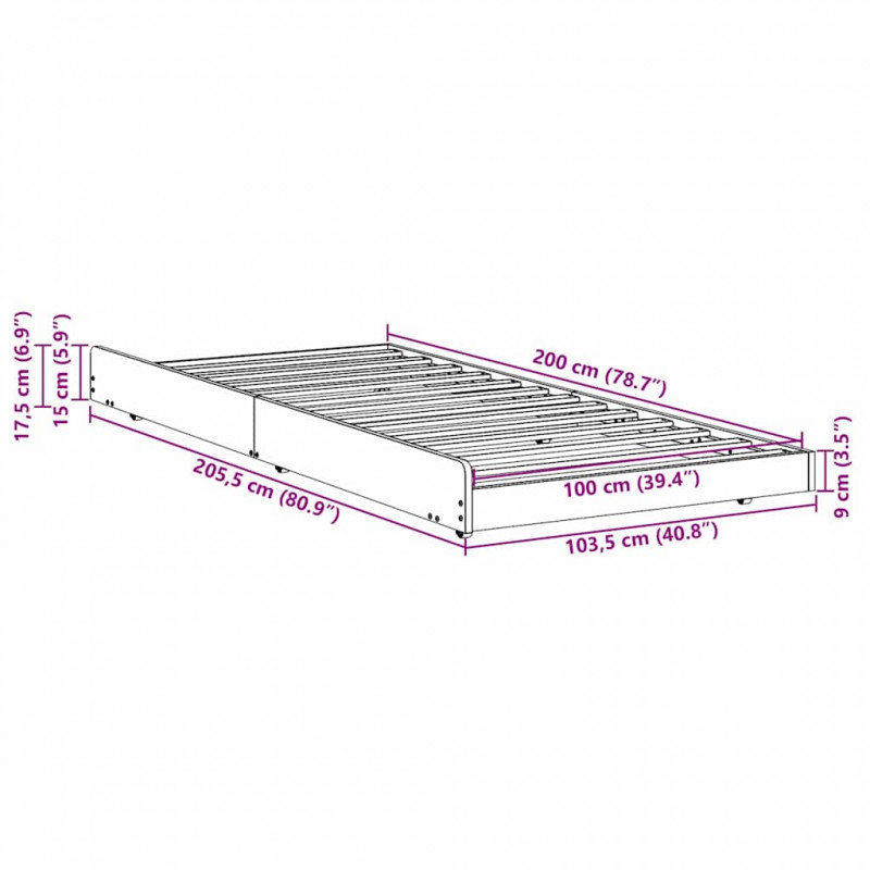 Ramka łóżka Naturalny 100 x 200 cm Lite drewno sosnowe