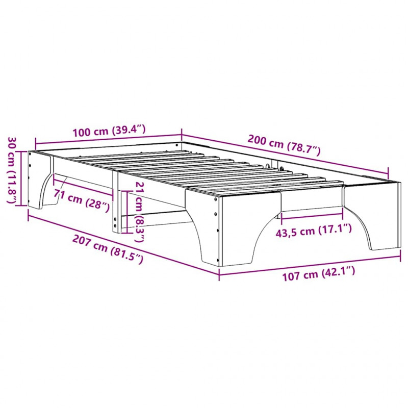 Ramka łóżka Woskowy Brąz 100 x 200 cm Lite drewno sosnowe