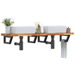 Półka ścienna pod umywalkę, stal i lite drewno akacjowe