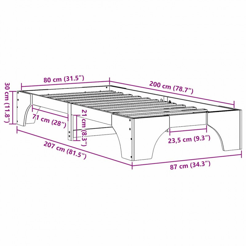 Ramka łóżka Woskowy Brąz 80 x 200 cm Lite drewno sosnowe