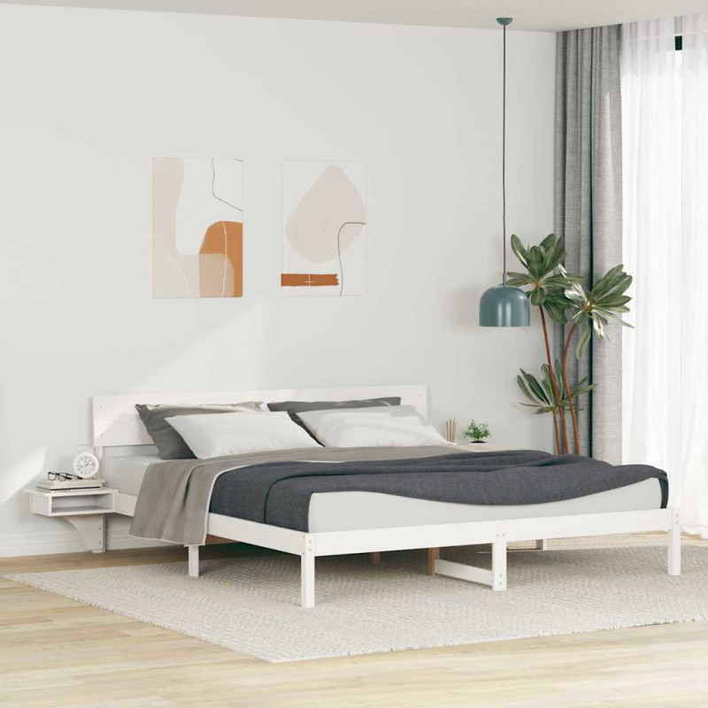 Ramka łóżka Z zagłówkiem Biały 180 x 200 cm Lite drewno sosnowe