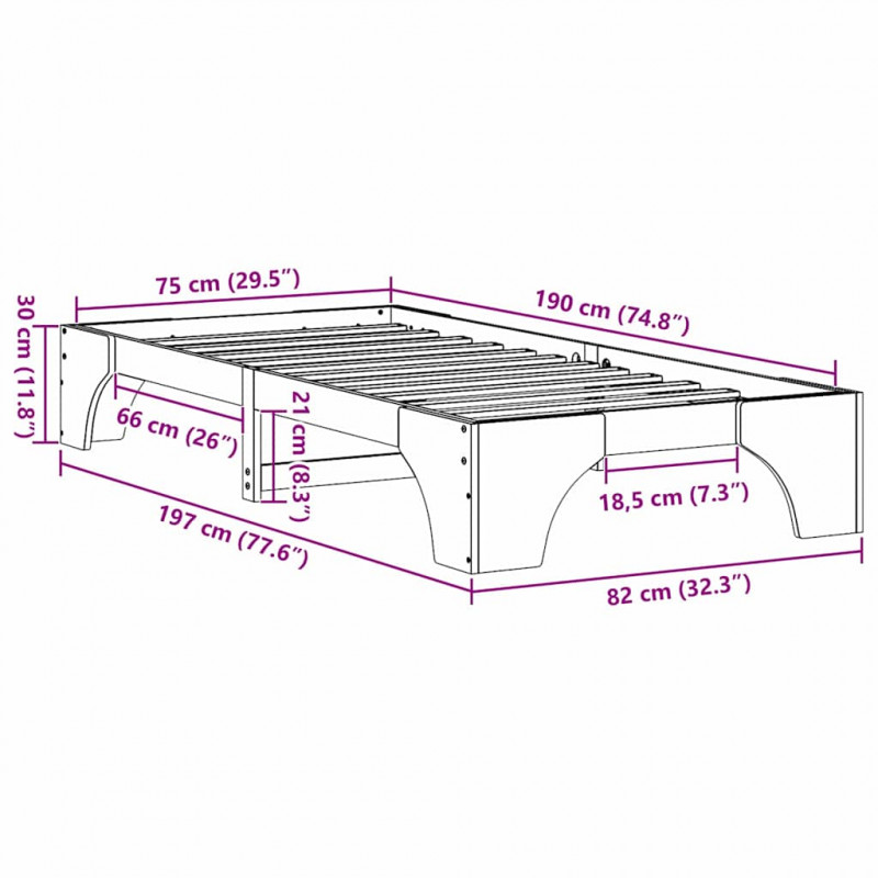 Ramka łóżka Naturalny 75 x 190 cm Lite drewno sosnowe