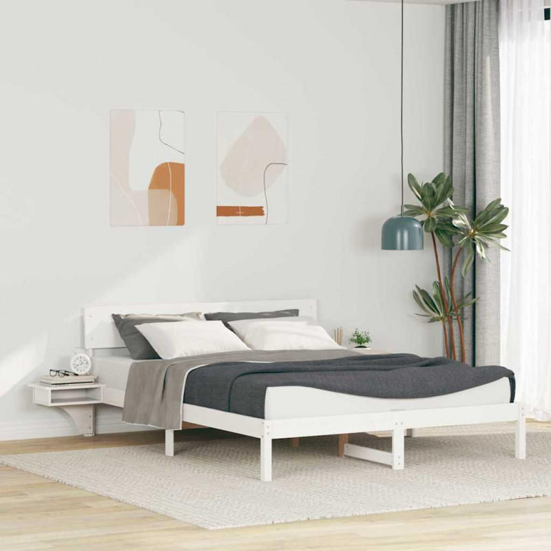 Ramka łóżka Z zagłówkiem Biały 160 x 200 cm Lite drewno sosnowe