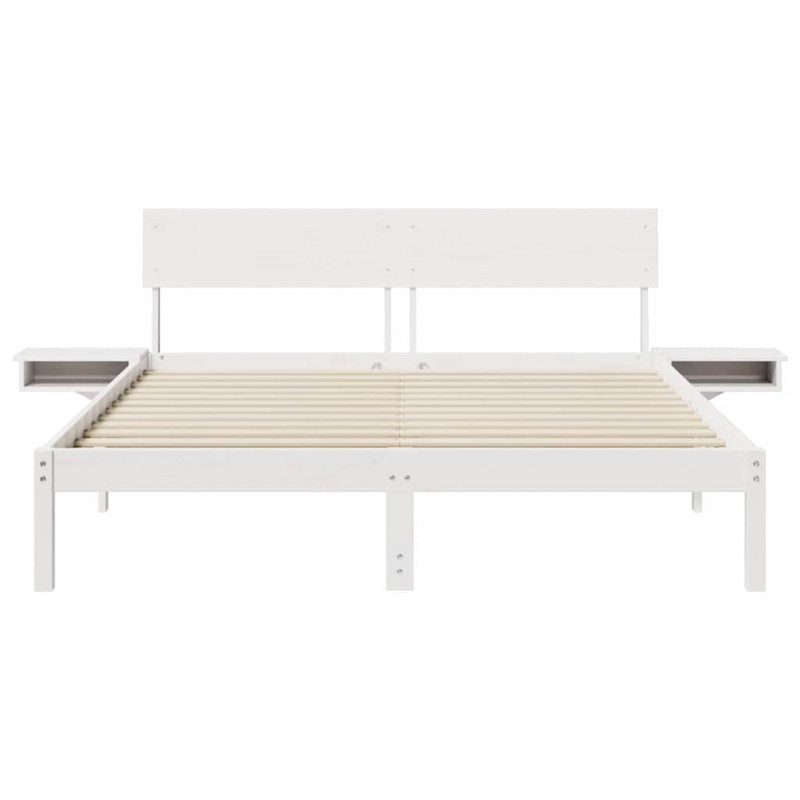 Ramka łóżka Z zagłówkiem Biały 160 x 200 cm Lite drewno sosnowe