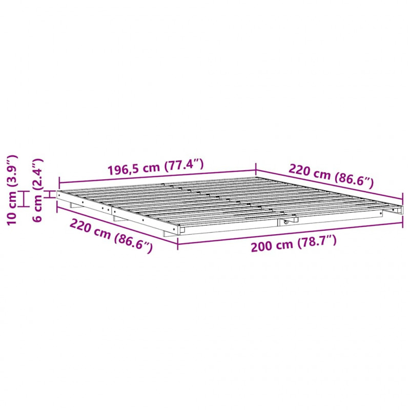 Stelaż łóżkowy Biały 200 x 220 cm Lite drewno sosnowe
