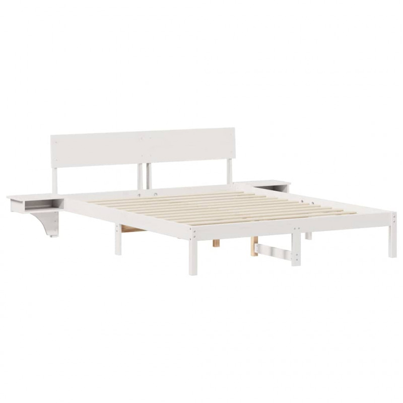 Ramka łóżka Z zagłówkiem Biały 150 x 200 cm Lite drewno sosnowe
