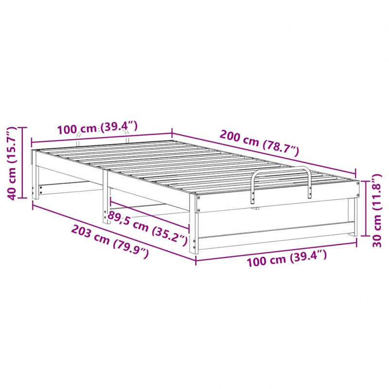 Ramka łóżka Biały 100 x 200 cm Lite drewno sosnowe