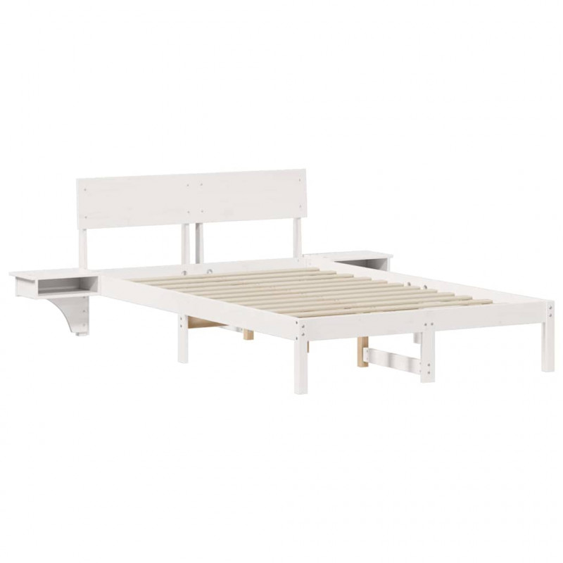 Ramka łóżka Z zagłówkiem Biały 140 x 200 cm Lite drewno sosnowe