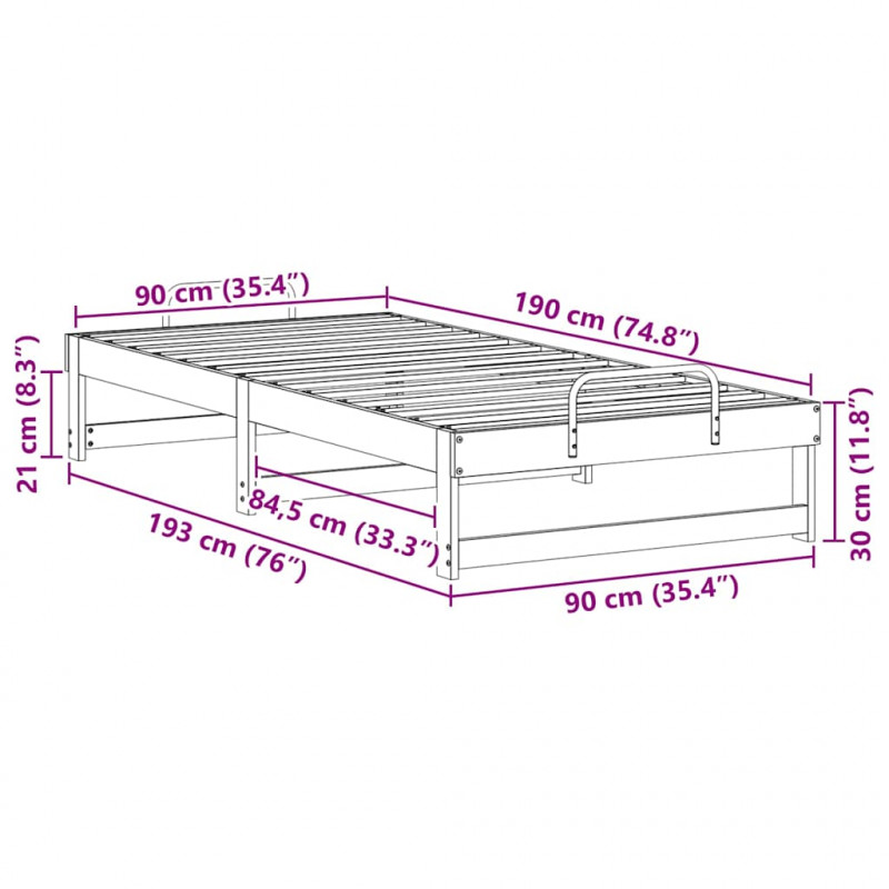 Ramka łóżka Brązowy 90 x 190 cm Lite drewno sosnowe