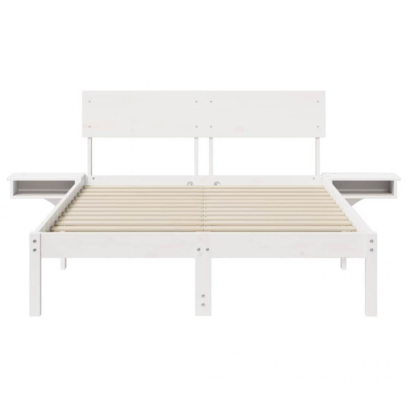 Ramka łóżka Z zagłówkiem Biały 140 x 190 cm Lite drewno sosnowe