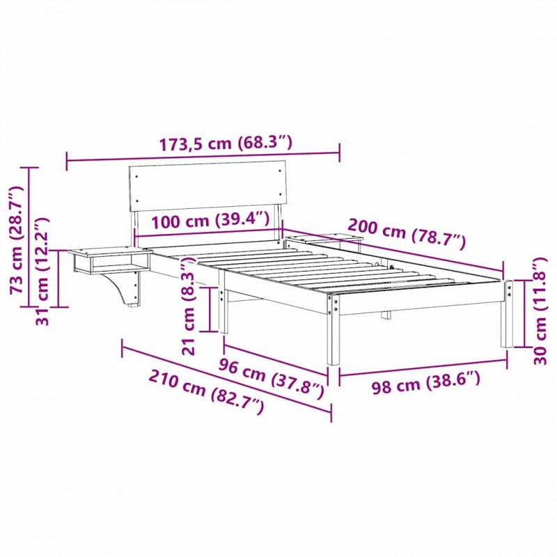Ramka łóżka Brązowy 100 x 200 cm Lite drewno sosnowe