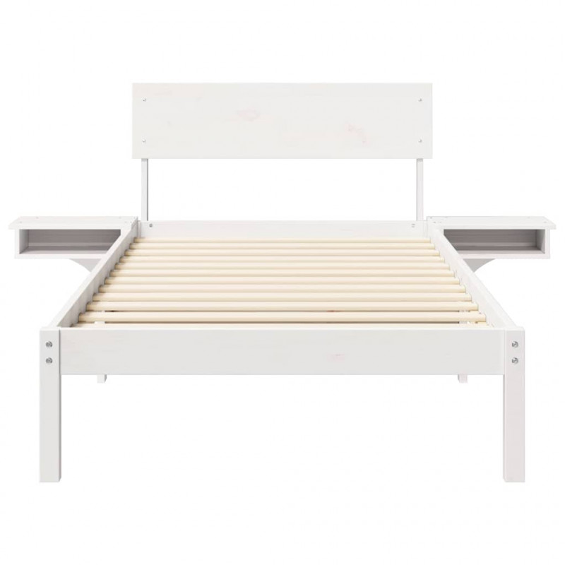 Ramka łóżka Z zagłówkiem Biały 100 x 200 cm Lite drewno sosnowe