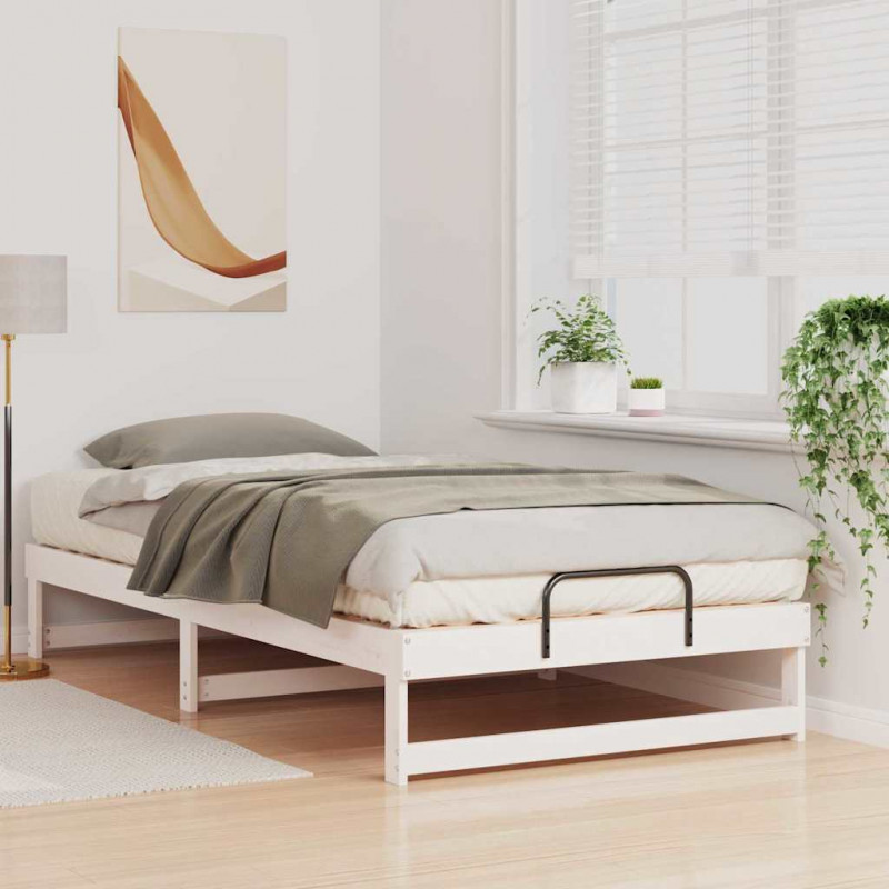 Ramka łóżka Biały 100 x 210 cm Lite drewno sosnowe