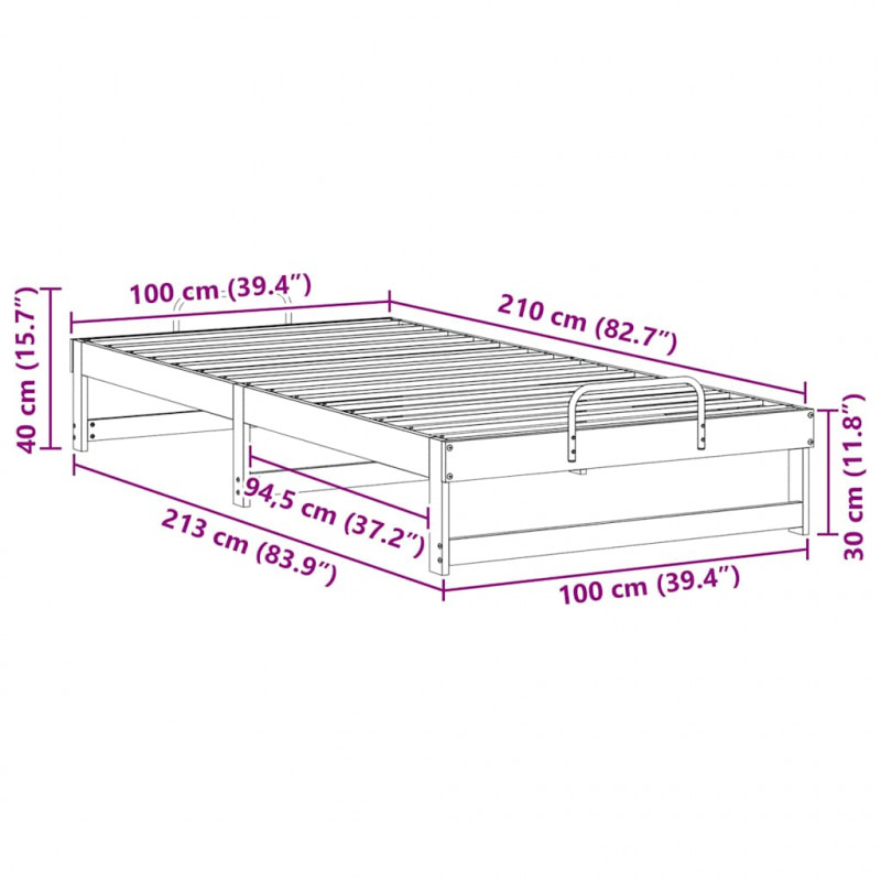 Ramka łóżka Biały 100 x 210 cm Lite drewno sosnowe
