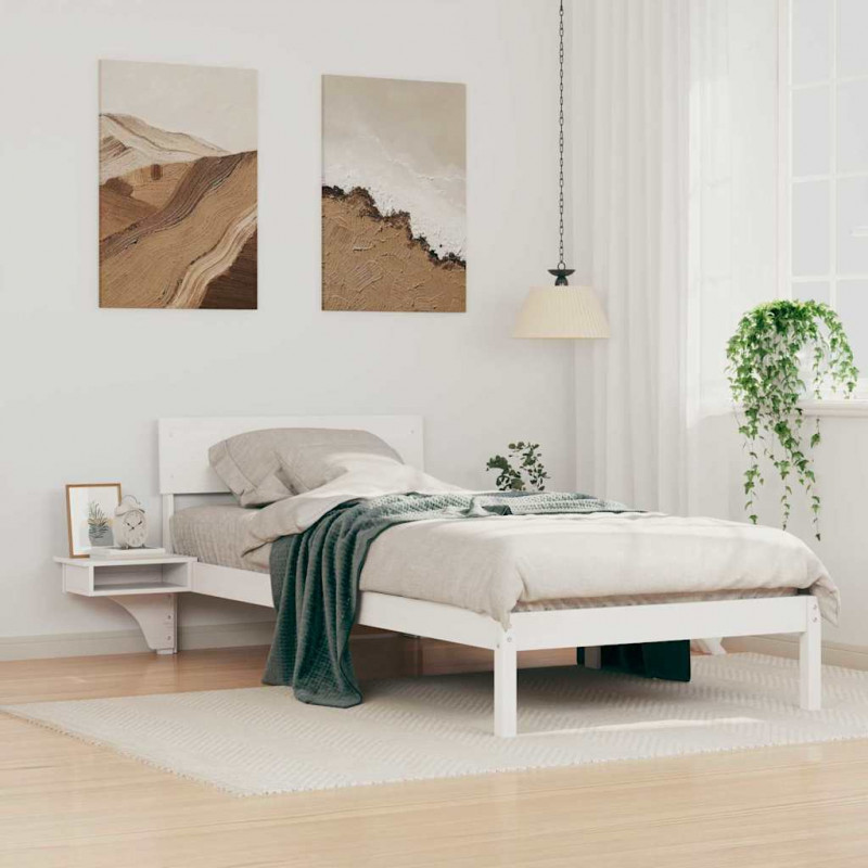 Ramka łóżka Z zagłówkiem Biały 90 x 200 cm Lite drewno sosnowe