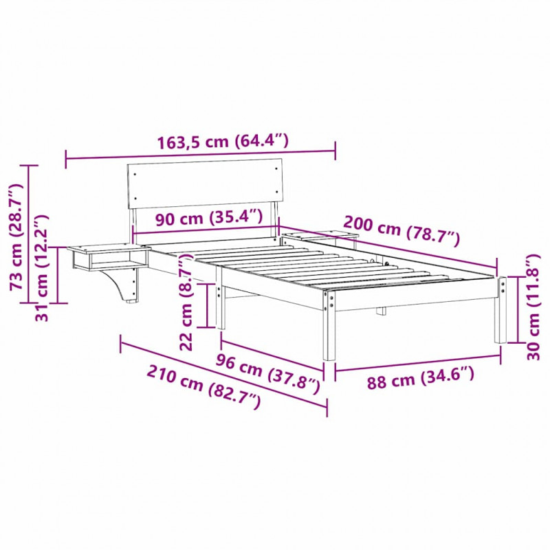 Ramka łóżka Woskowy Brąz 90 x 200 cm Lite drewno sosnowe