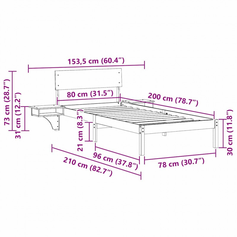 Ramka łóżka Brązowy 80 x 200 cm Lite drewno sosnowe