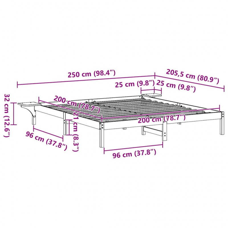 Ramka łóżka Woskowy Brąz 200 x 200 cm Lite drewno sosnowe