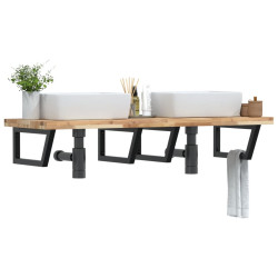 Półka ścienna pod umywalkę, stal i lite drewno akacjowe