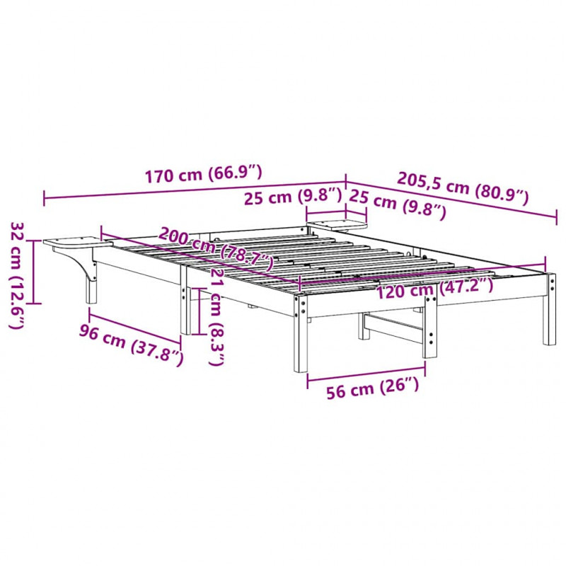 Ramka łóżka Biały 120 x 200 cm Lite drewno sosnowe