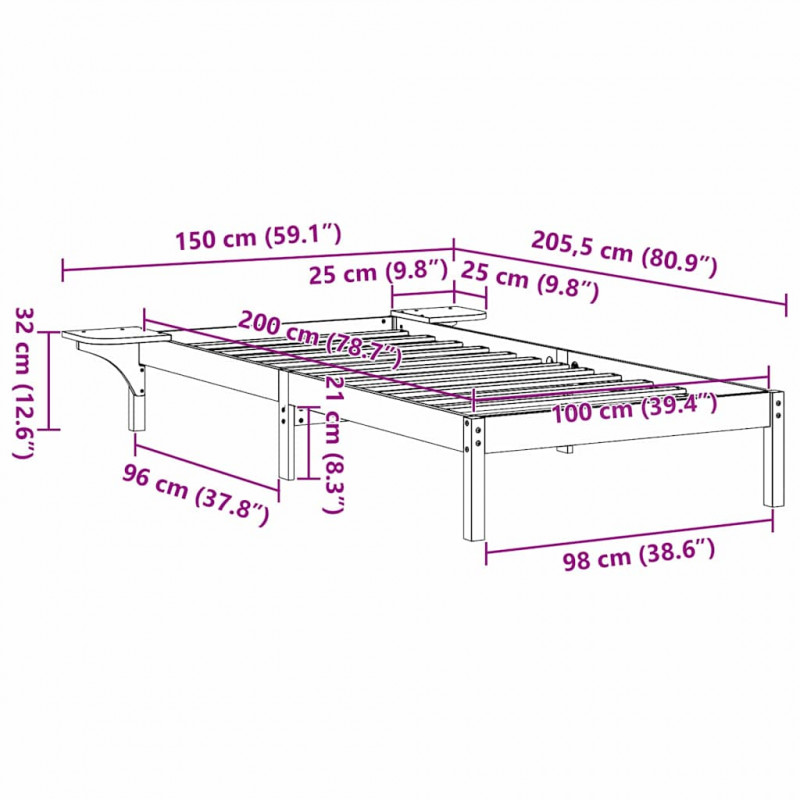 Ramka łóżka Naturalny 100 x 200 cm Lite drewno sosnowe