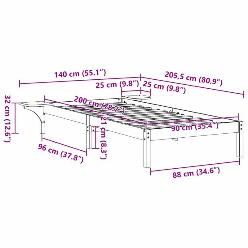 Ramka łóżka Naturalny 90 x 200 cm Lite drewno sosnowe