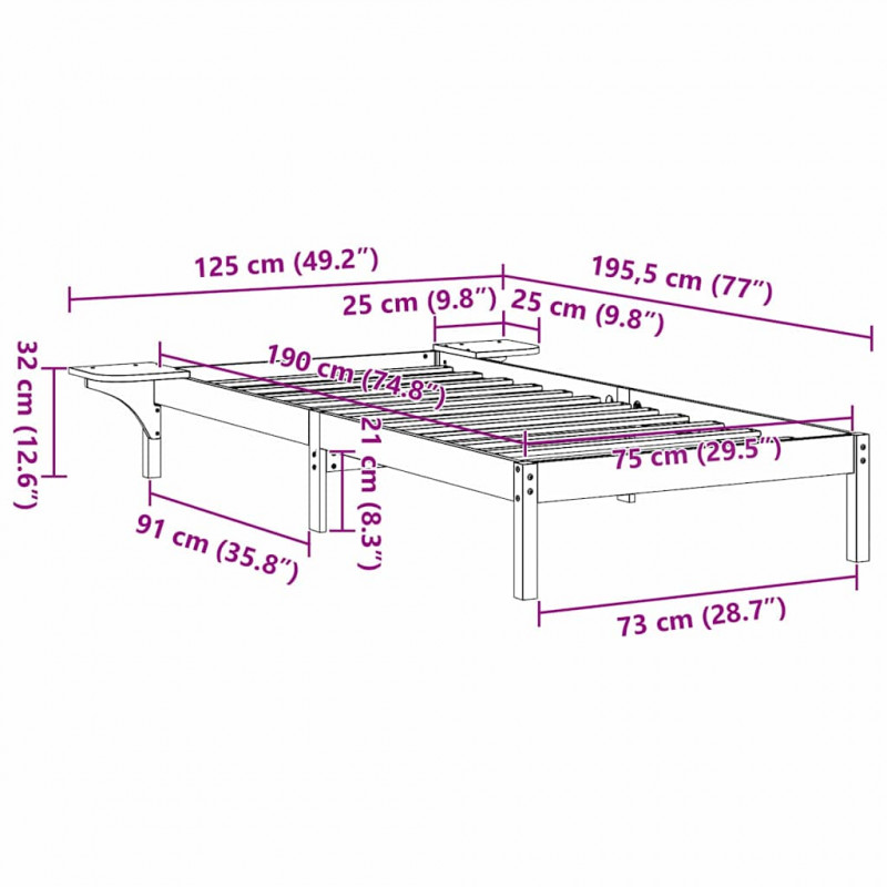 Ramka łóżka Naturalny 75 x 190 cm Lite drewno sosnowe