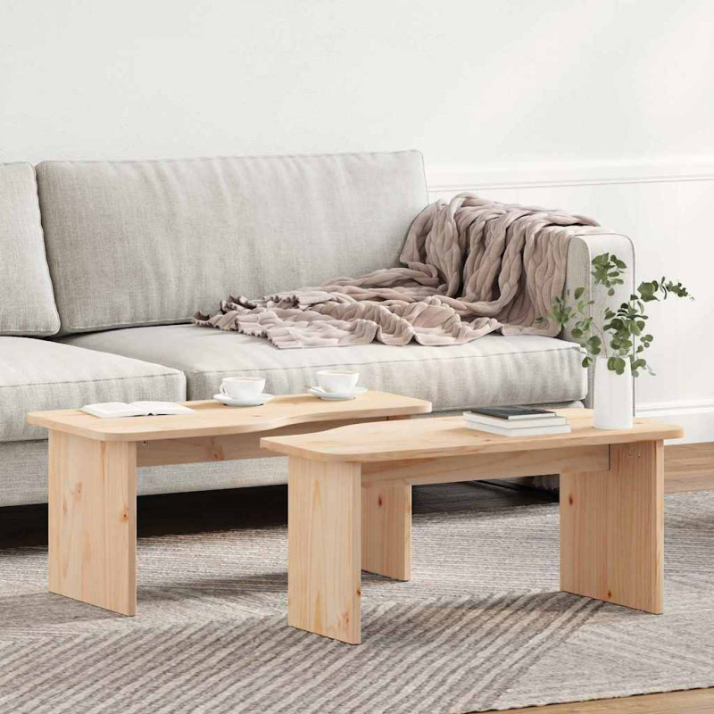 Stolik kawowy 2 pcs Naturalny Lite drewno sosnowe