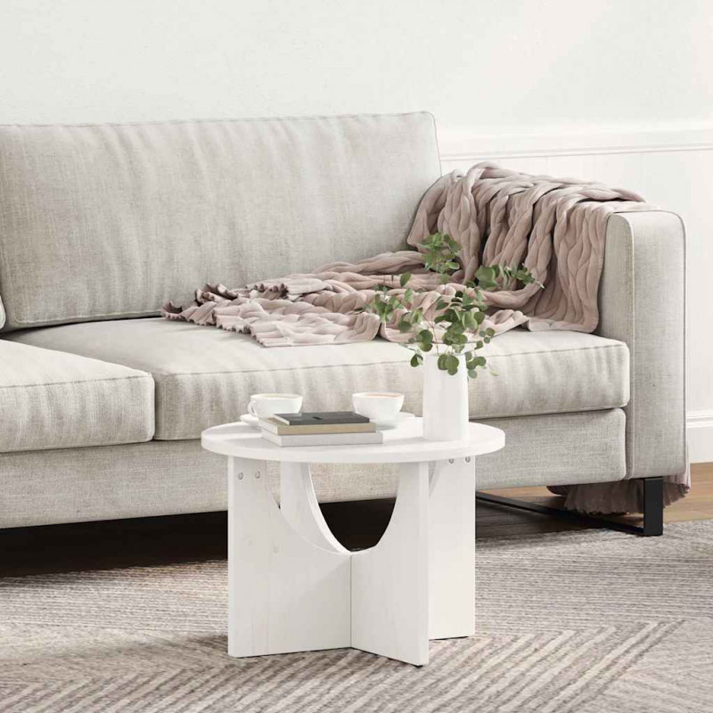 Stolik kawowy Biały 50 x 50 x 35 cm Lite drewno sosnowe