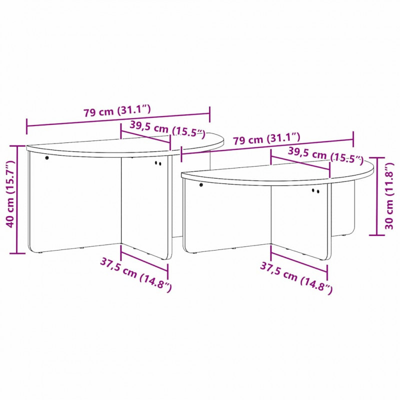 Stolik kawowy 2 pcs Woskowy Brąz Lite drewno sosnowe