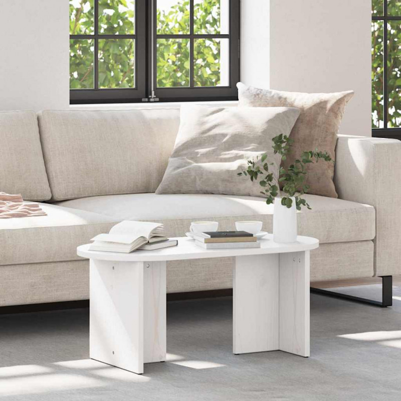 Stolik kawowy Biały 80 x 39,5 x 35 cm Lite drewno sosnowe