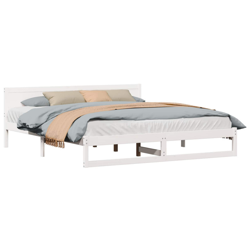Ramka łóżka Z zagłówkiem Biały 200 x 200 cm Lite drewno sosnowe