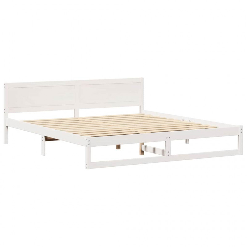 Ramka łóżka Z zagłówkiem Biały 200 x 200 cm Lite drewno sosnowe