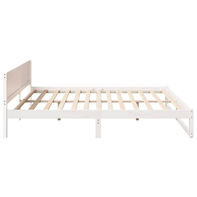 Ramka łóżka Z zagłówkiem Biały 200 x 200 cm Lite drewno sosnowe