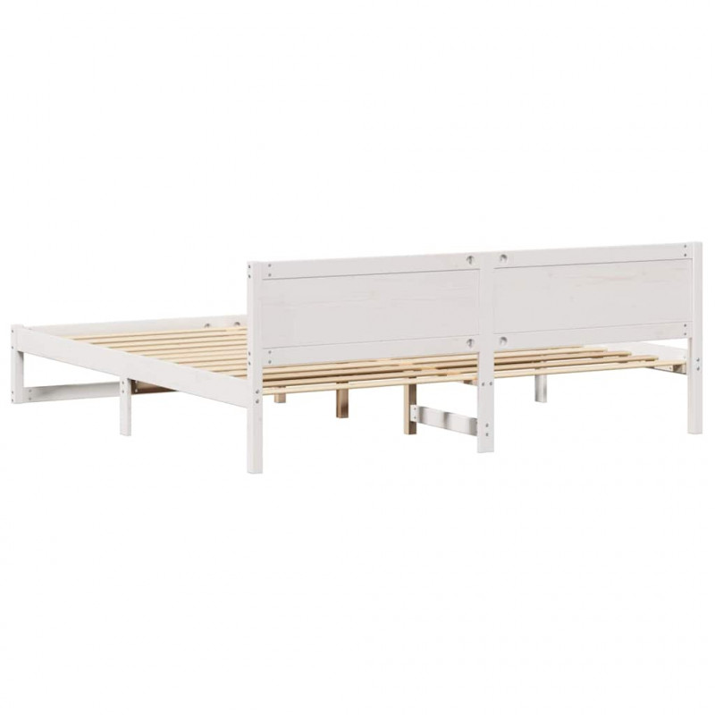 Ramka łóżka Z zagłówkiem Biały 200 x 200 cm Lite drewno sosnowe