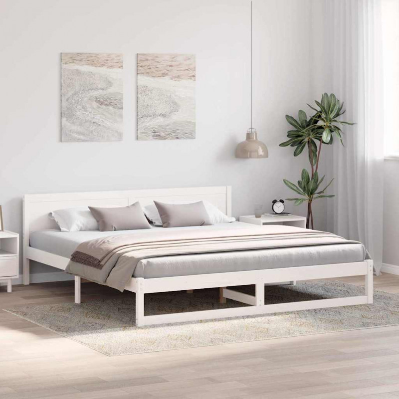 Ramka łóżka Z zagłówkiem Biały 180 x 200 cm Lite drewno sosnowe