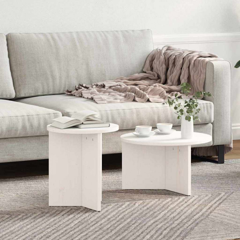 Stolik kawowy 2 pcs Biały Lite drewno sosnowe