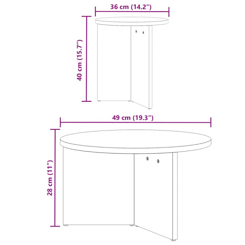 Stolik kawowy 2 pcs Biały Lite drewno sosnowe