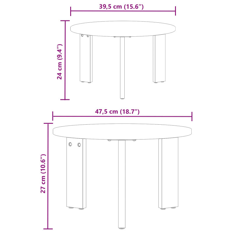 Stolik kawowy 2 pcs Naturalny Lite drewno sosnowe
