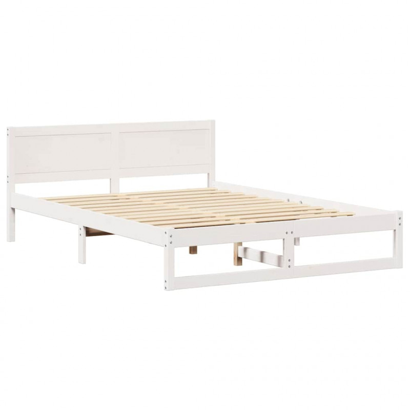 Ramka łóżka Z zagłówkiem Biały 140 x 200 cm Lite drewno sosnowe