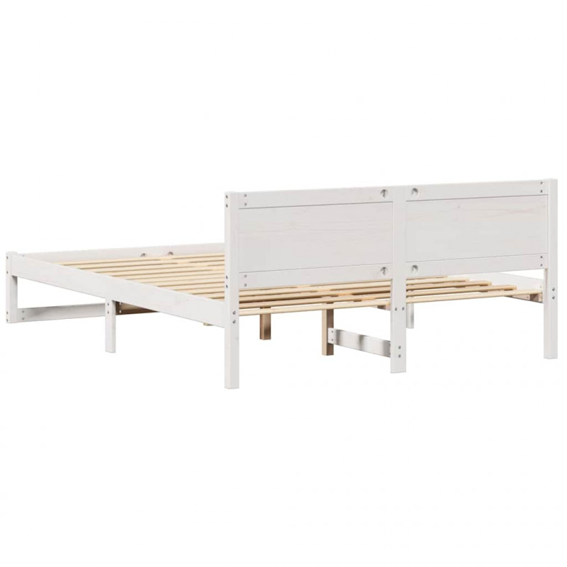 Ramka łóżka Z zagłówkiem Biały 140 x 200 cm Lite drewno sosnowe