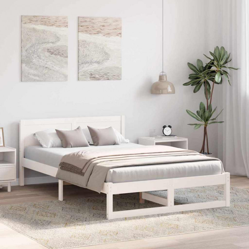 Ramka łóżka Z zagłówkiem Biały 120 x 200 cm Lite drewno sosnowe