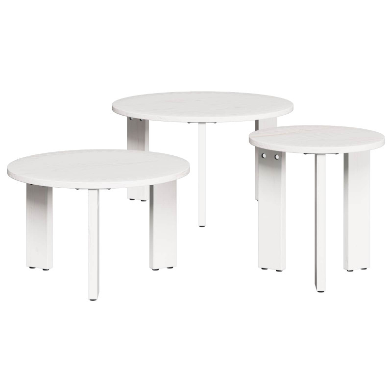 Stolik kawowy 3 pcs Biały Lite drewno sosnowe